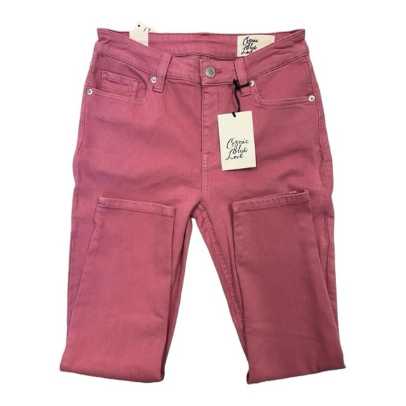 COSMIC BLUE LOVE Pink Flamingo Denim Jeans Stretch Skinny Split Cuffs Size 27P - Picture 5 of 14